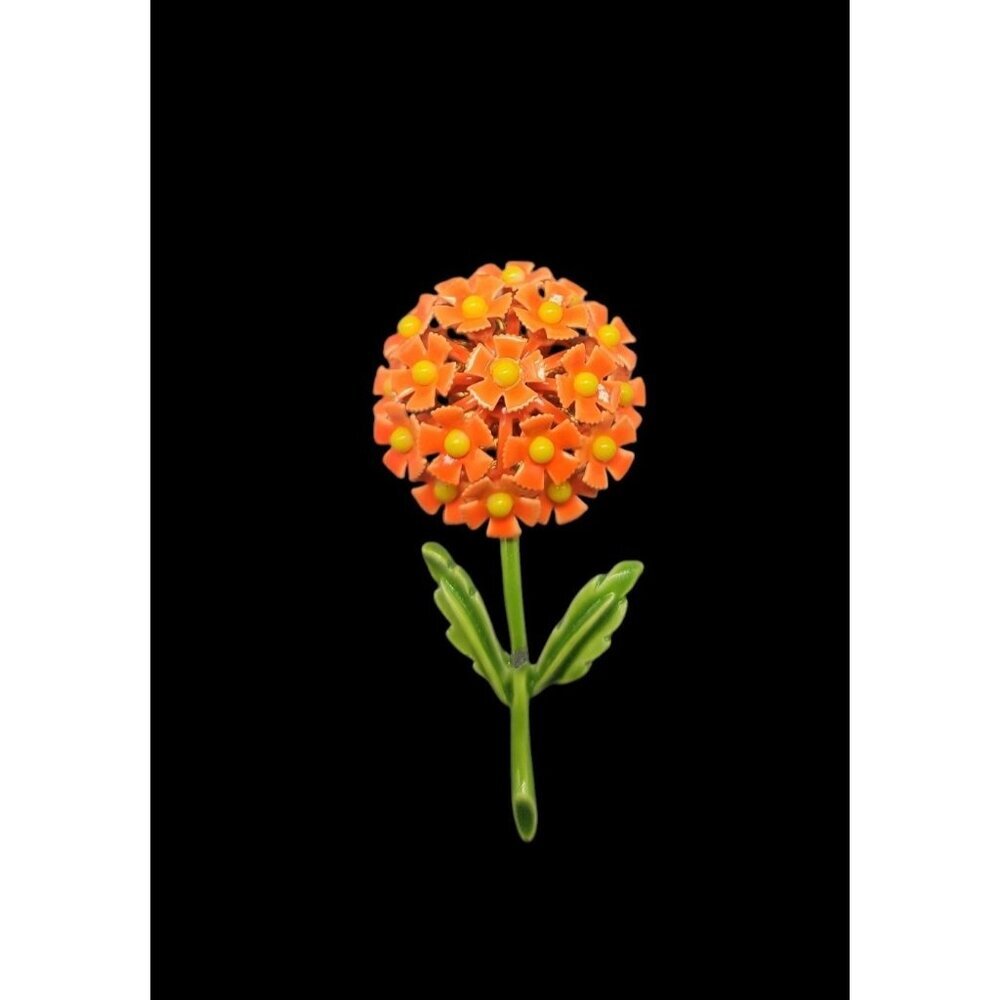 Flower Bouquet Brooch Bright Orange Filler Puff Ball of Happy Neon Flower Power